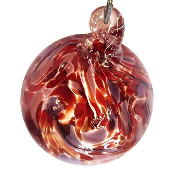 5" Hand-Blown Glass Ornament With Swirled Red & Purple Design - Picture 11 of 11